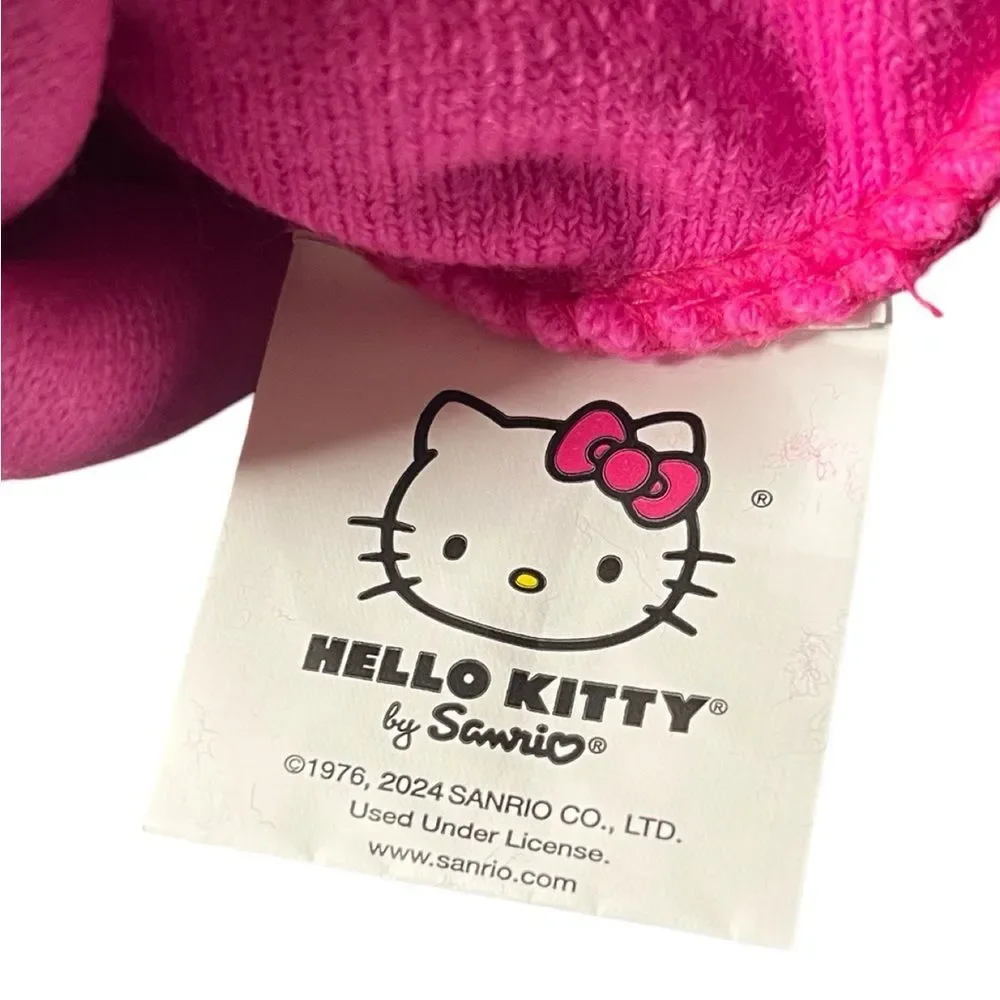 NWT Hello Kitty Pink Pom Pom Winter Hat Matching Mittens Set